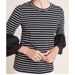 Anthropologie Adele Bell Sleeved Tee Black and White Striped women's size large